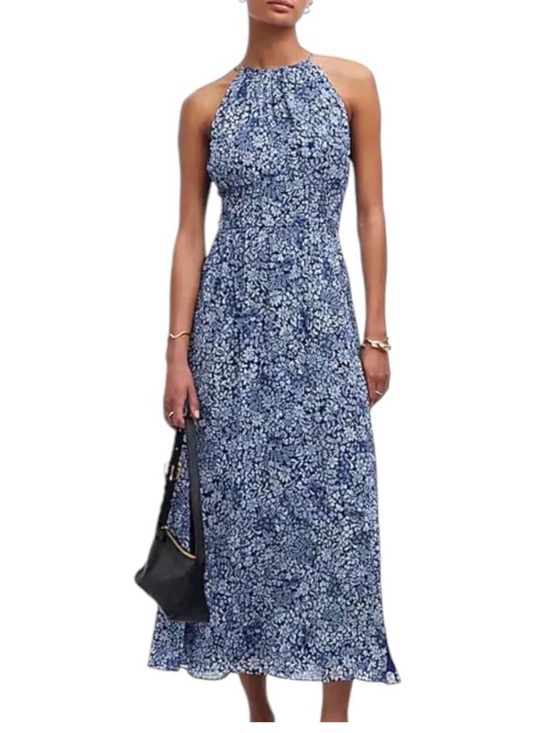 Madewell Dresses & Skirts - Madewell Smocked Halter Midi Dress Blue Floral Size 2
